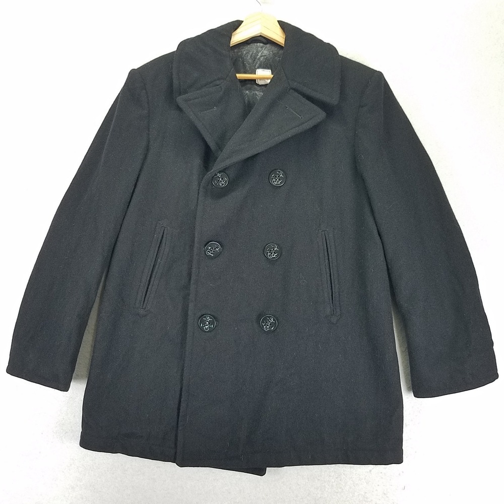 Sterlingwear of Boston Pea Coat US Navy Overcoat Mens 42R Black Wool VTG
